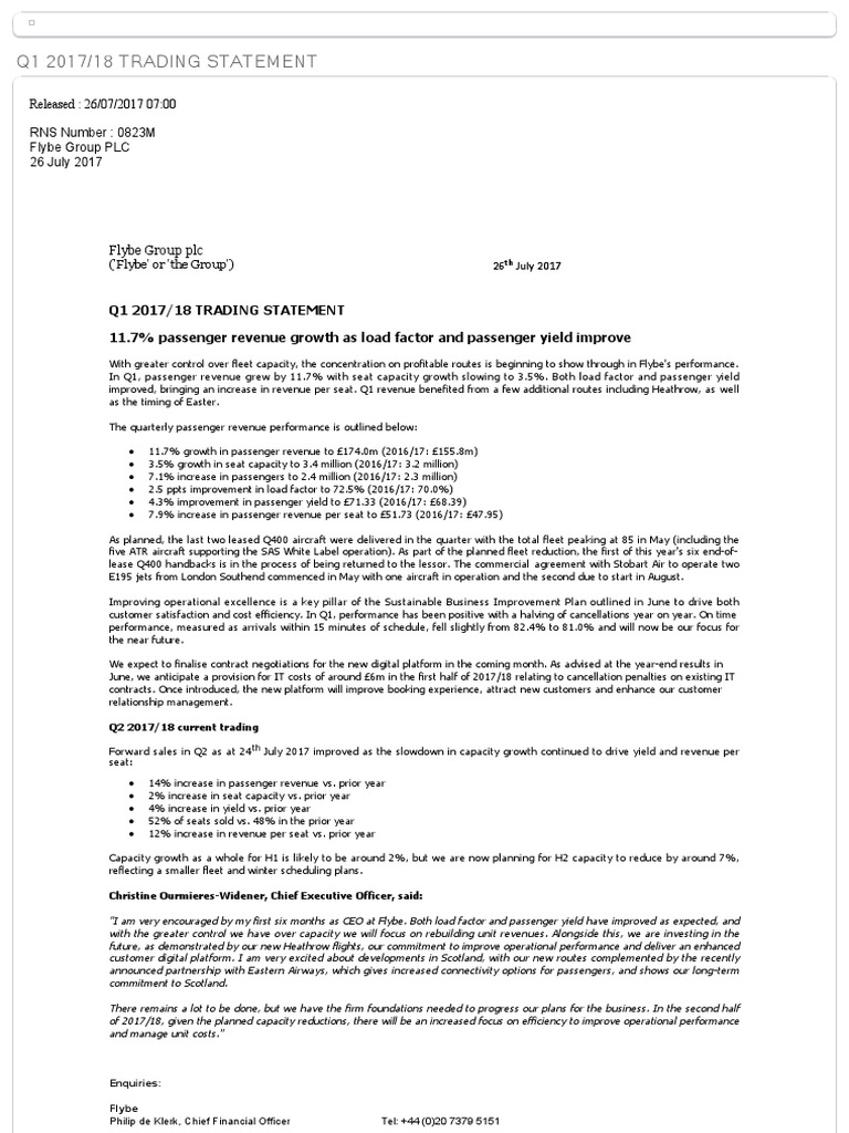 Q1 2017/18 Trading Statement | PDF | Economies | Business