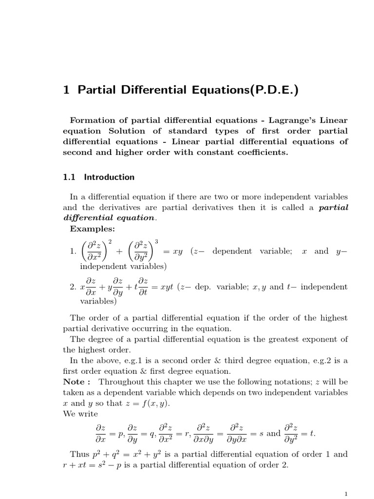 Unit1 Partial Differential Equation Equations