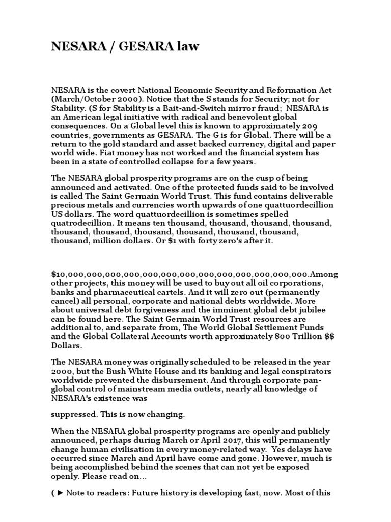 Nesara - Gesara Law | PDF | Asia Pacific Economic Cooperation | United Arab Emirates