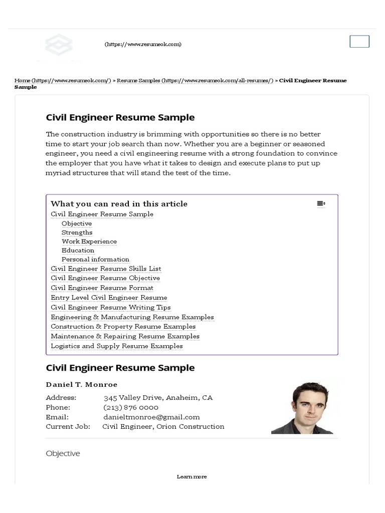 Civil Engineer Resume Sample Resume Engineering