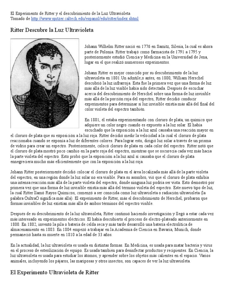 Johann Wilhelm Ritter y la luz ultravioleta | PDF | Ultravioleta | Ligero