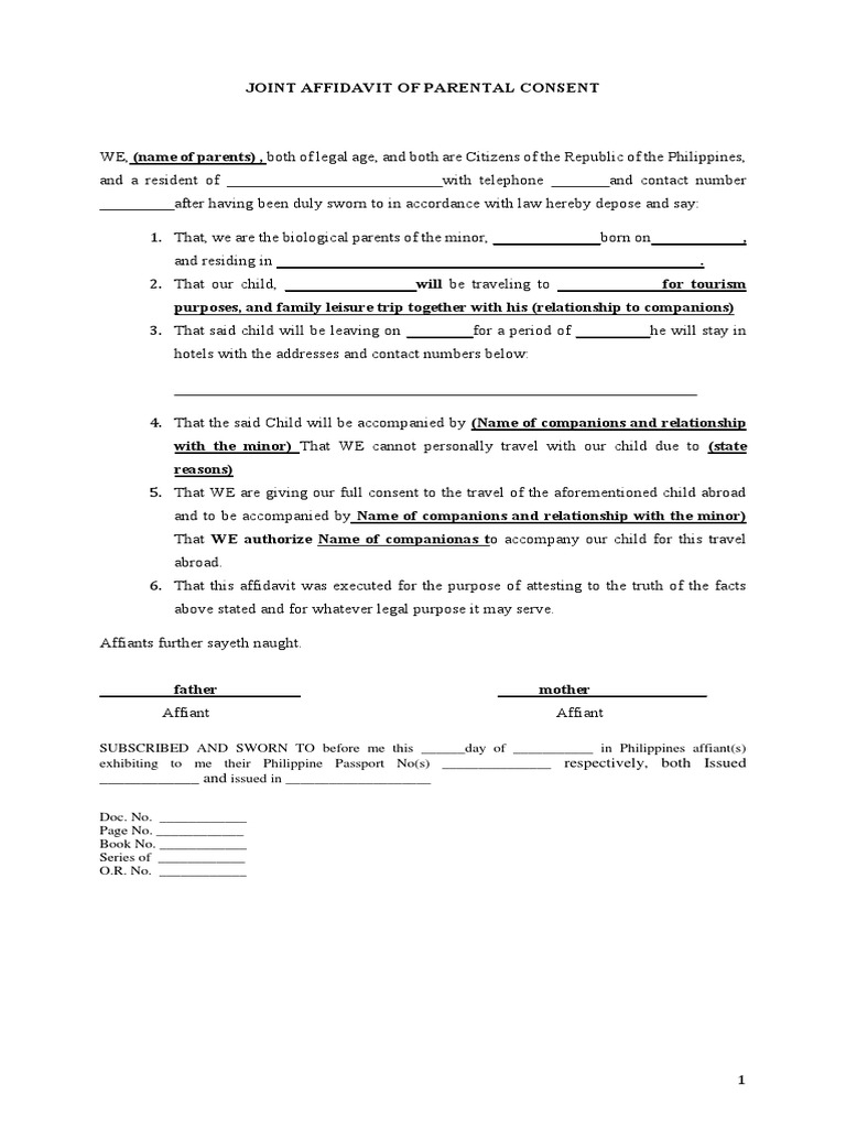 Joint Affidavit of Parental Consent | PDF