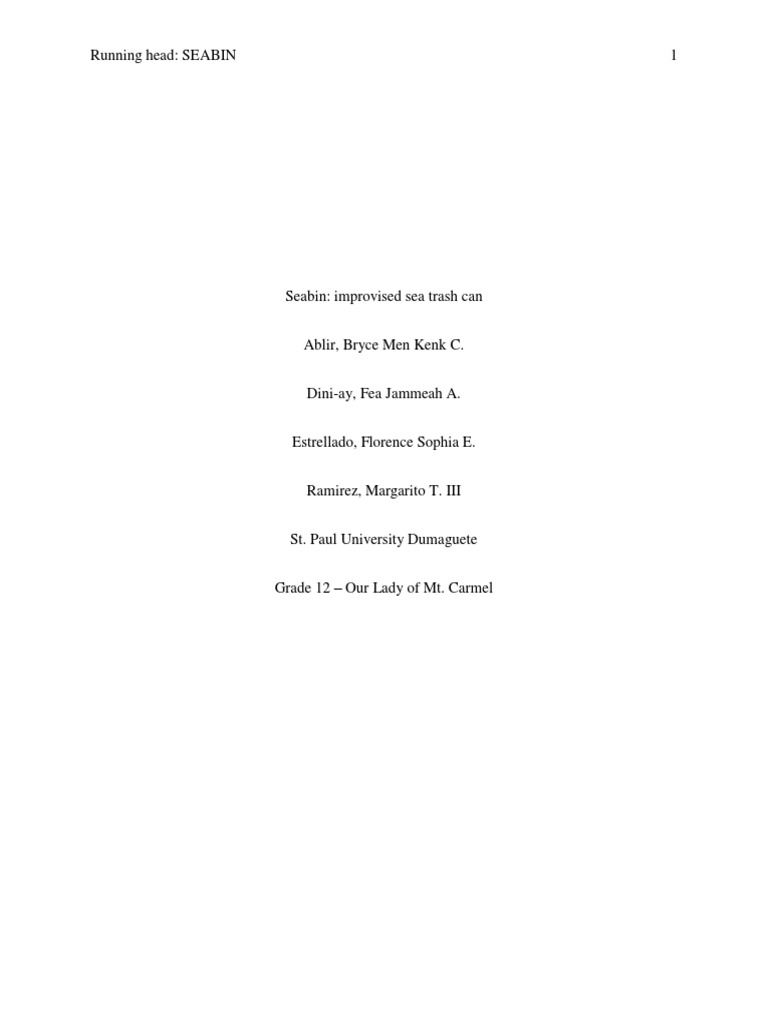 Concept Paper For Seabin Project PDF Analysis Of Variance Experiment