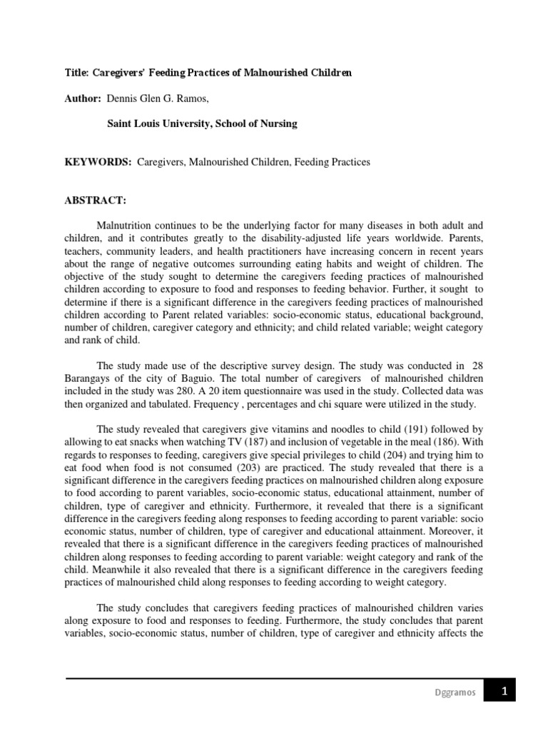 Feeding Practices of Caregivers of Malnourished Children | PDF | Human ...