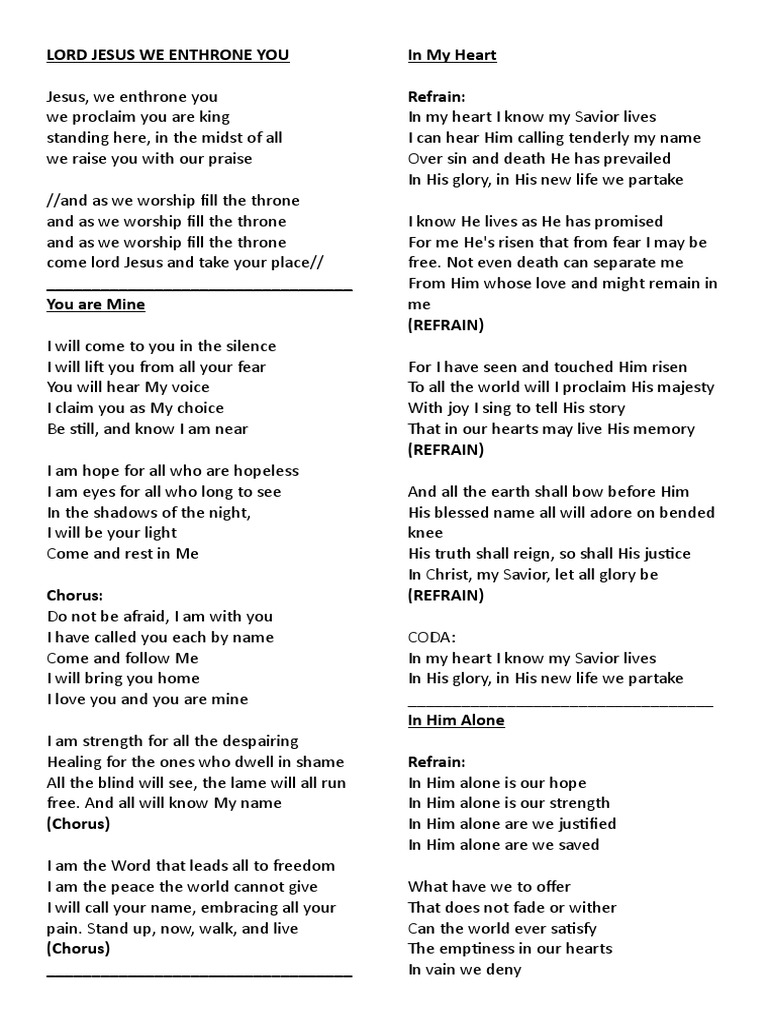 Lord Jesus We Enthrone You PDF Jesus