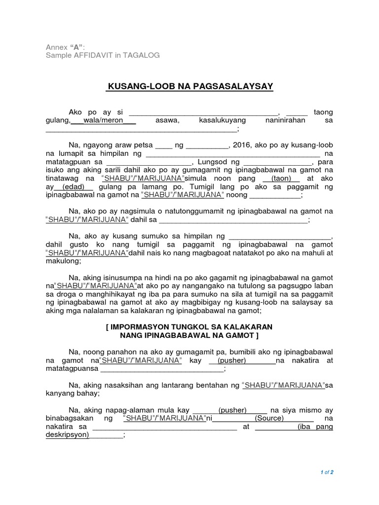 Sample Format of Affidavit (Tagalog) | PDF