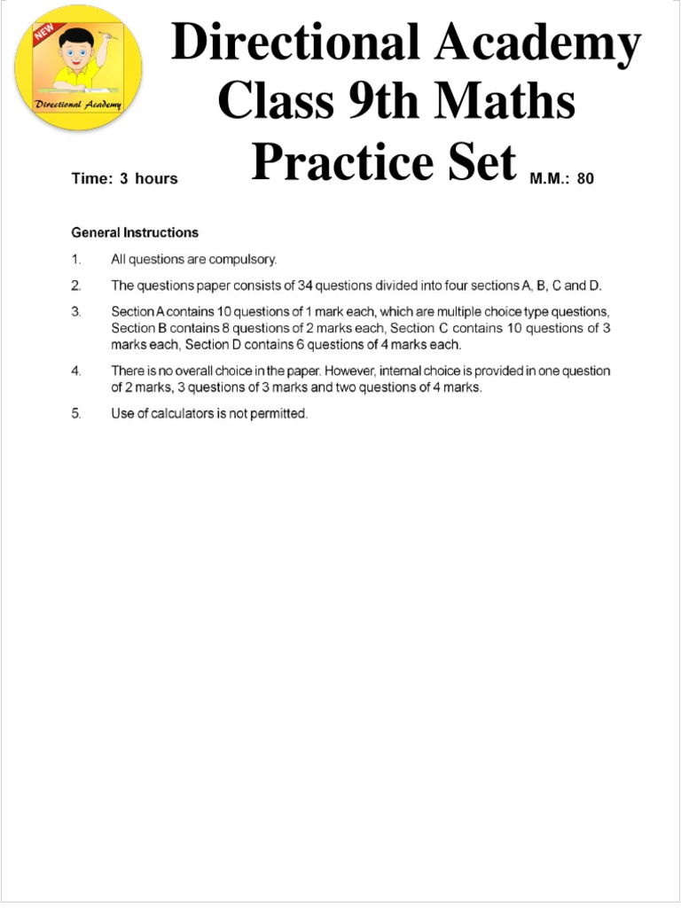 Class 9 Maths Practice Set PDF | PDF | Teaching Methods & Materials ...