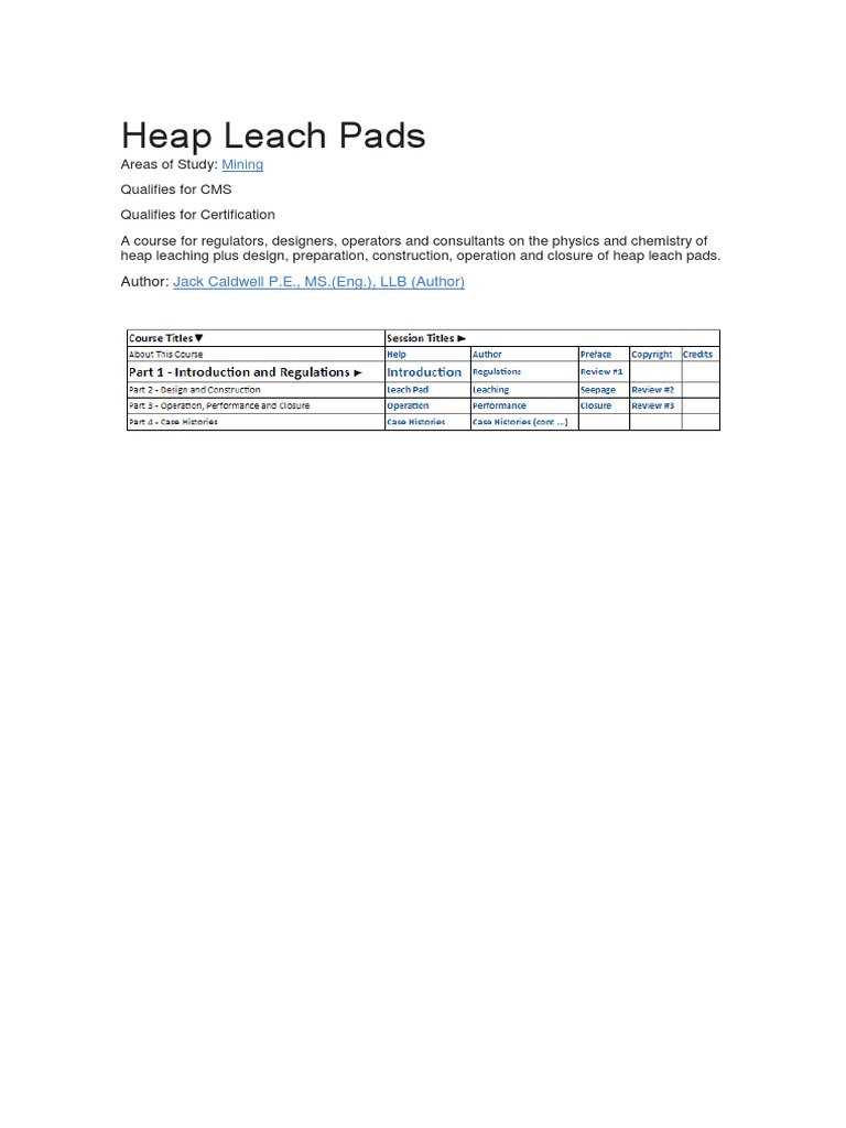 Heap Leach Pad Design and Management | PDF | Mining | Groundwater