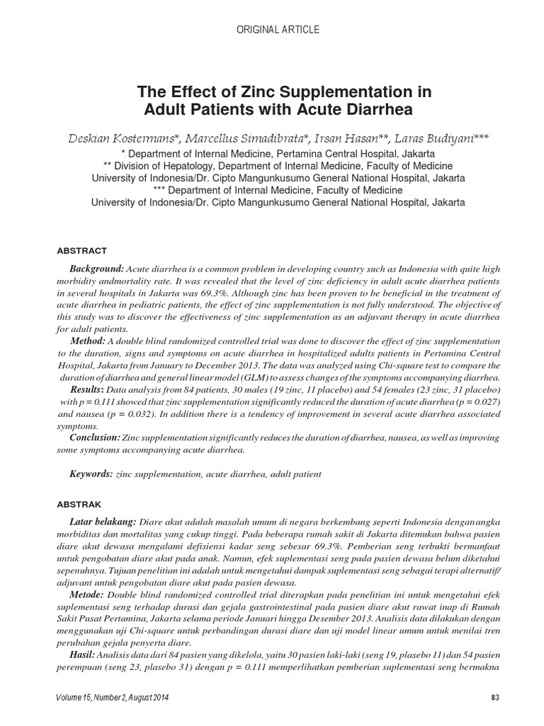 The Effect of Zinc Supplementation in Adult Patients With Acute