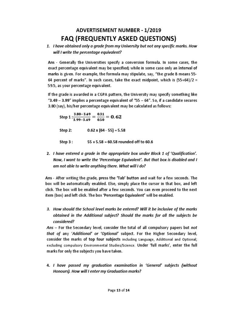 Faq (Frequently Asked Questions) : Advertisement Number - 1/2019 | PDF ...
