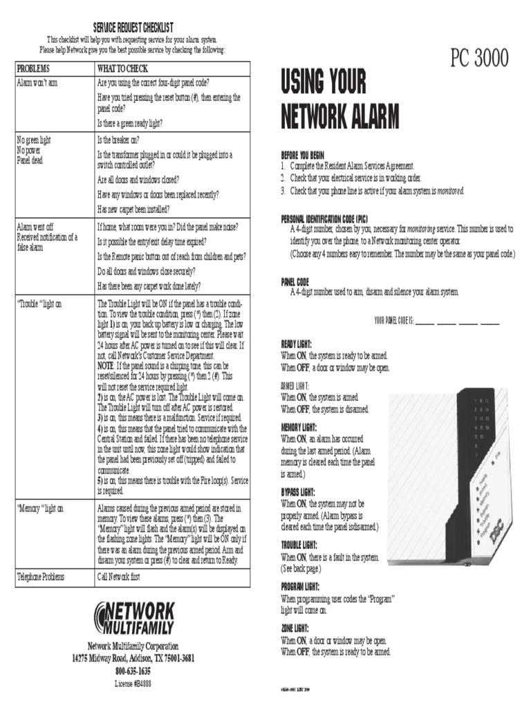 Network Multifamily Alarm Service Guide | PDF | Telephone | Electronics