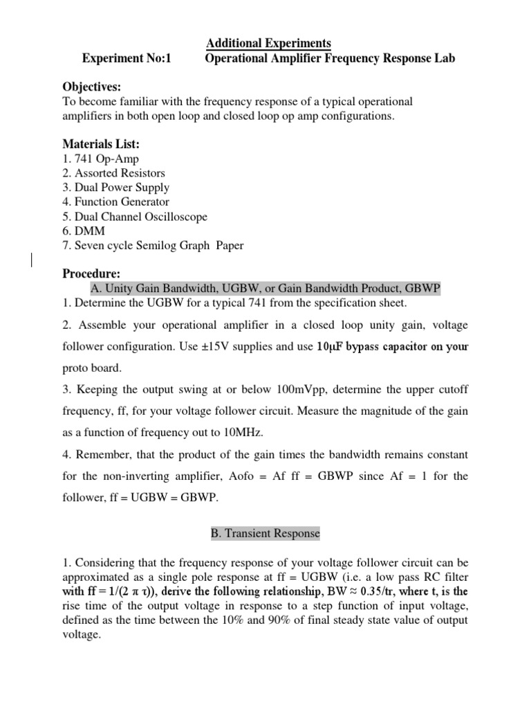 Additional Experiments Experiment No:1 Operational Amplifier Frequency ...