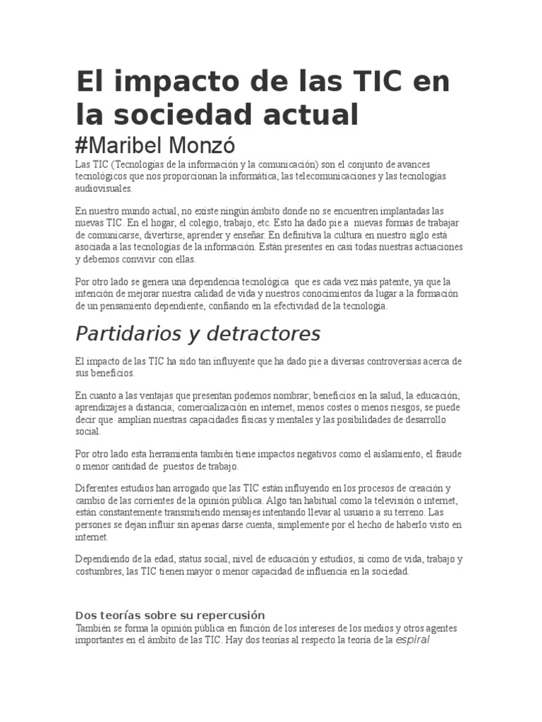 Impacto de las TIC en la sociedad actual | PDF | Tecnología de ...