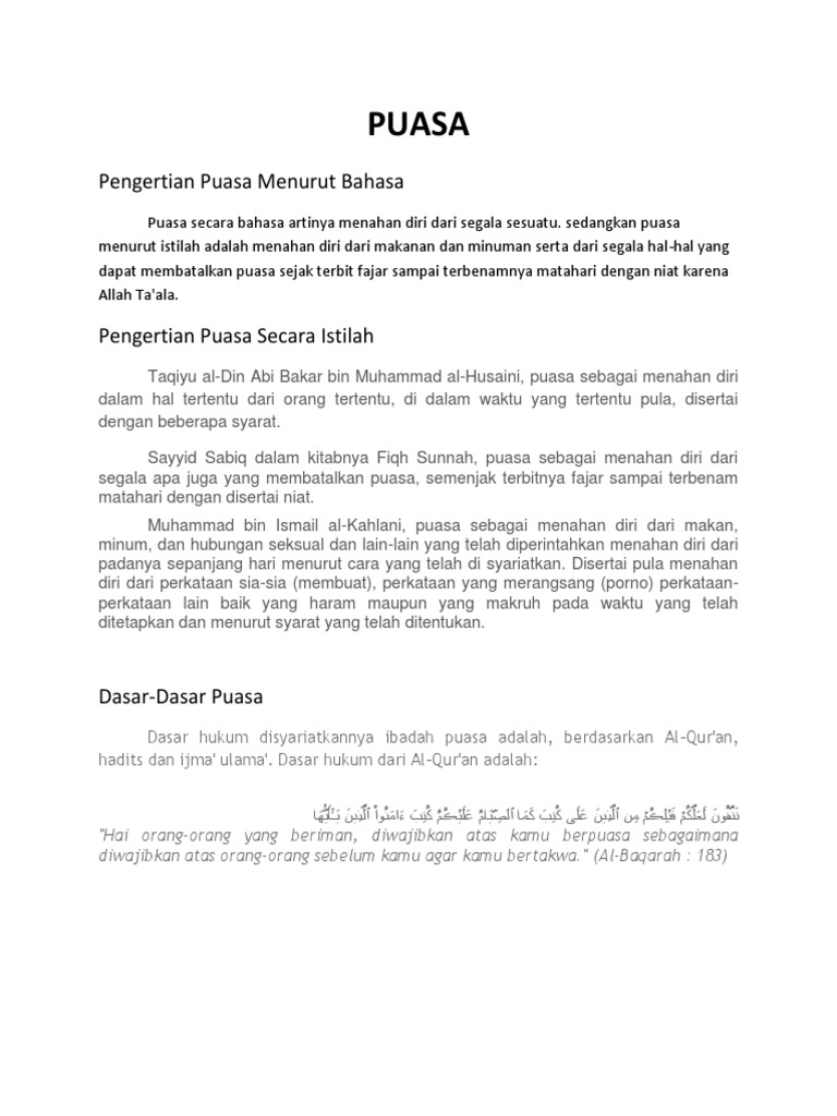 Puasa Pengertian Puasa Menurut Bahasa