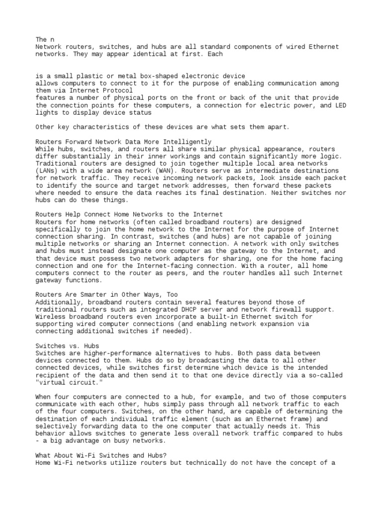 Differences Between Routers, Switches and Hubs PDF Network Switch