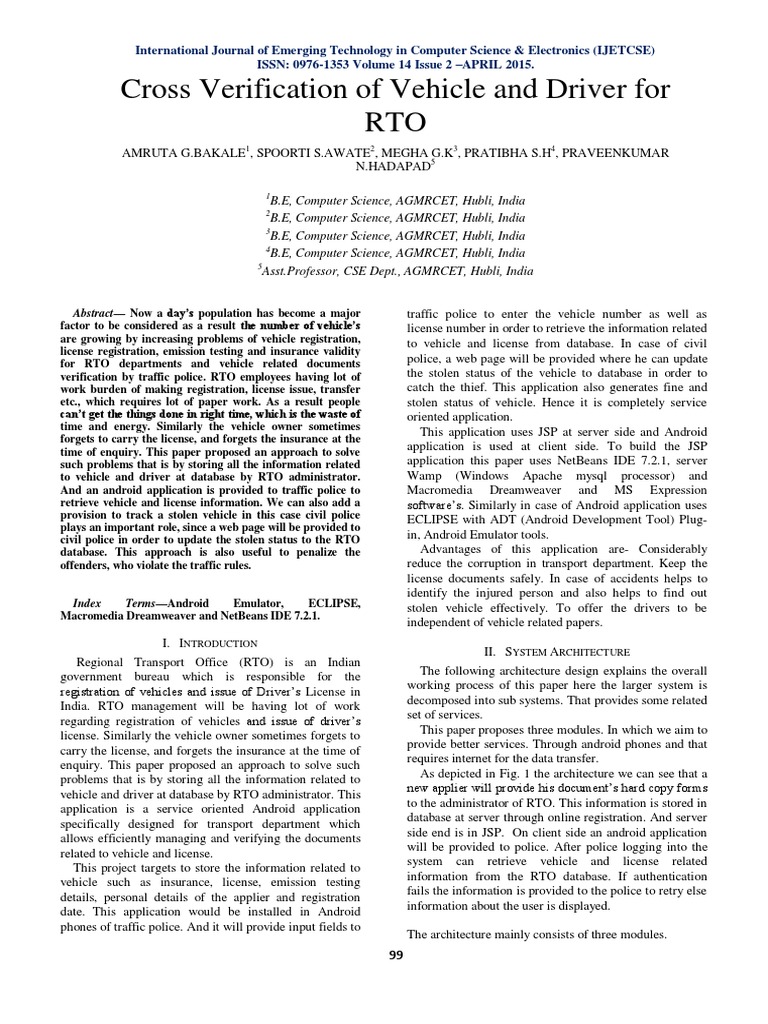 Cross Verification of Vehicle and Driver For RTO | PDF | Databases ...