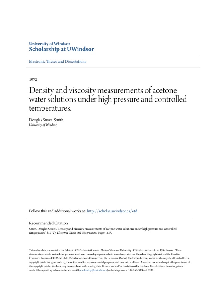 Acetone Density and Viscosity Measurements | PDF