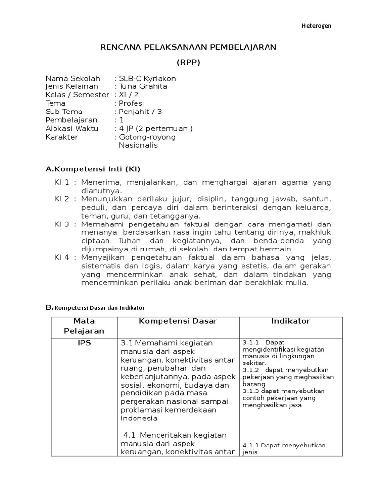 RPP SMALB TUNAGRAHITA RINGAN kelas XI