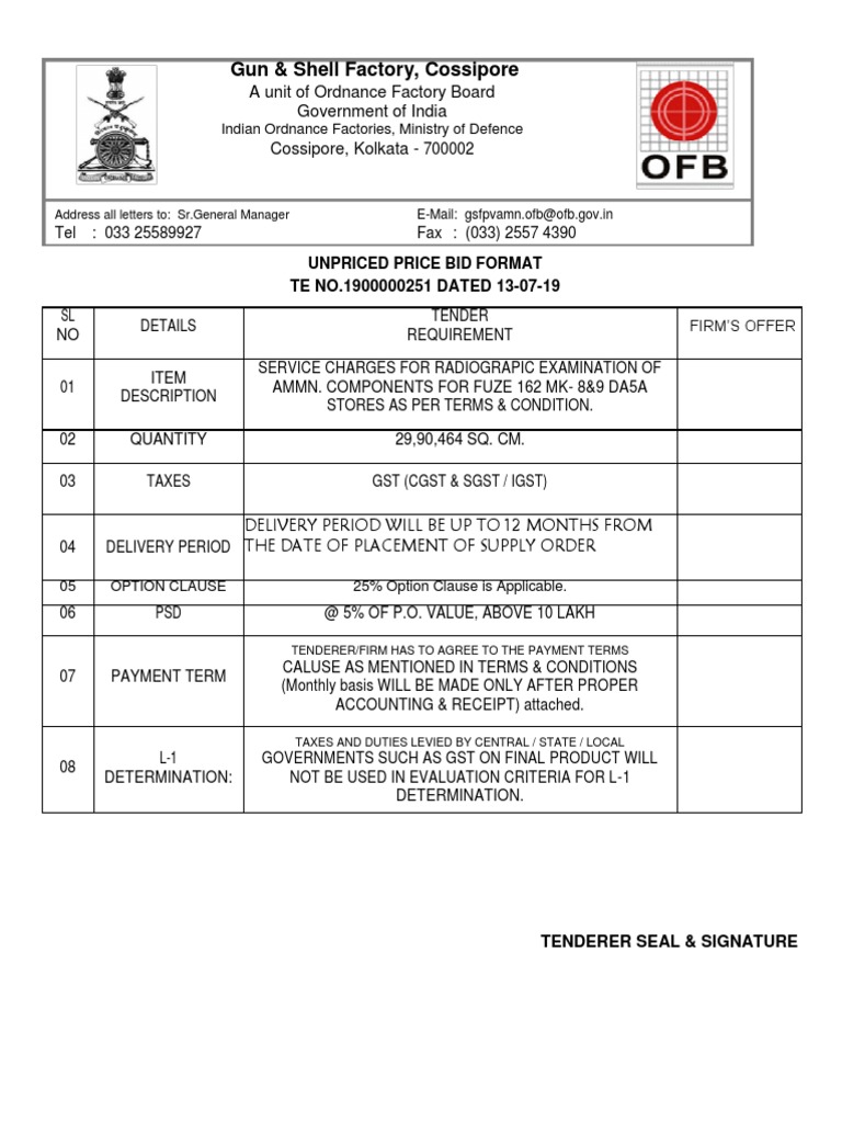 Gun & Shell Factory, Cossipore A Unit of Ordnance Factory Board
