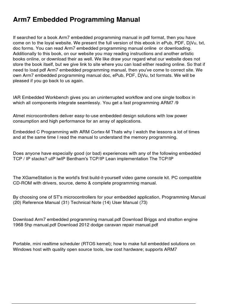 Arm7 Embedded Programming Manual PDF Arm Architecture Embedded System