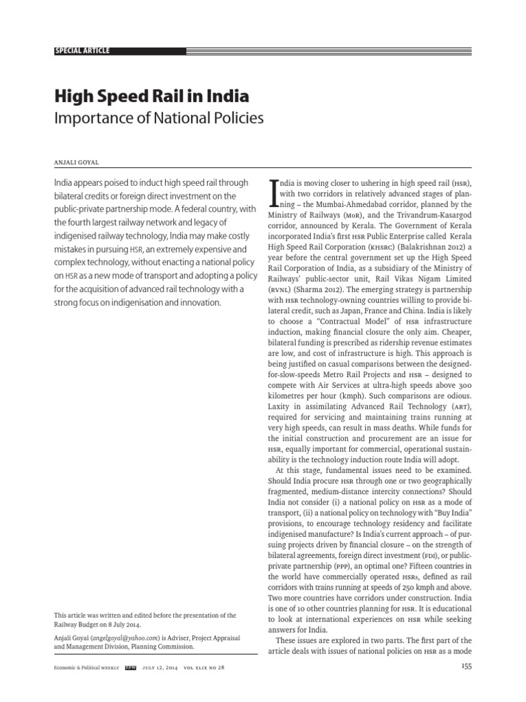 India's High-Speed Rail Policy Insights | PDF | High Speed Rail | Rail ...