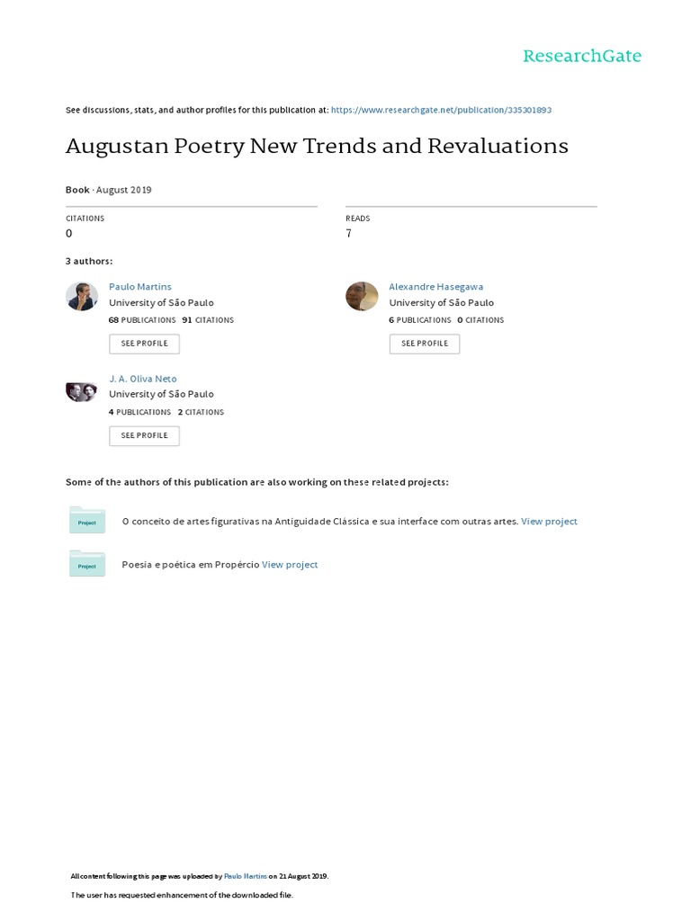 Hasegawa Martins Oliva Neto Orgs Augustan Poetry Version Online 4 Pdf Ovidio Imperio Romano