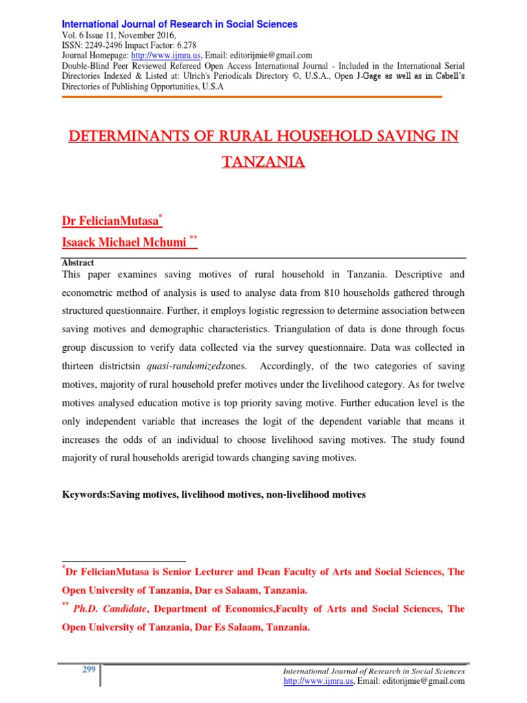 Determinants of Rural Household Saving I | PDF | Saving | Economics