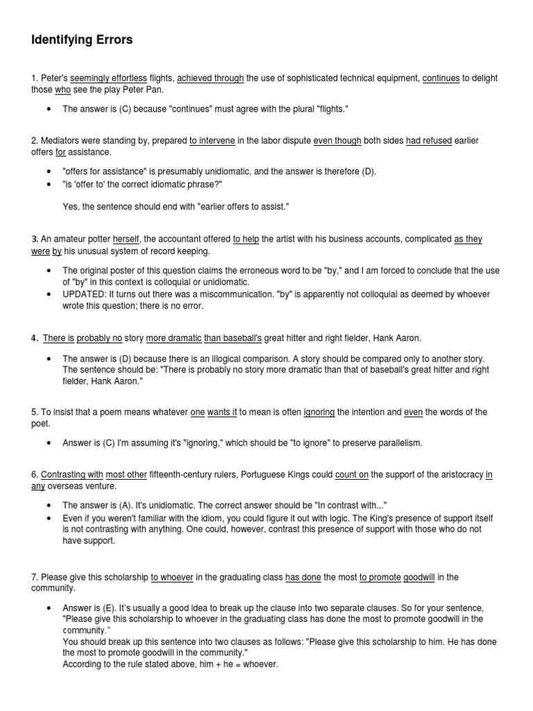 Sentence Error Identification Guide | PDF | Linguistics | Syntax