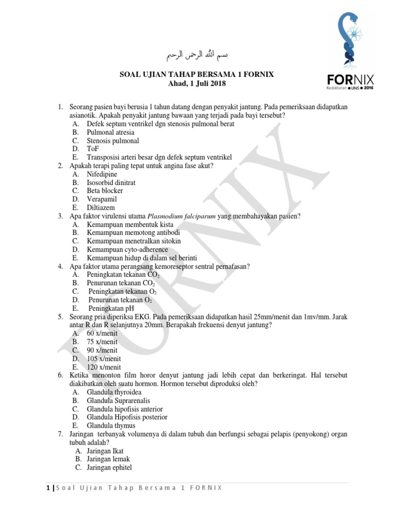 1021 Rekapan Soal Ujian Tahap Bersama 1 Fornix Pdf
