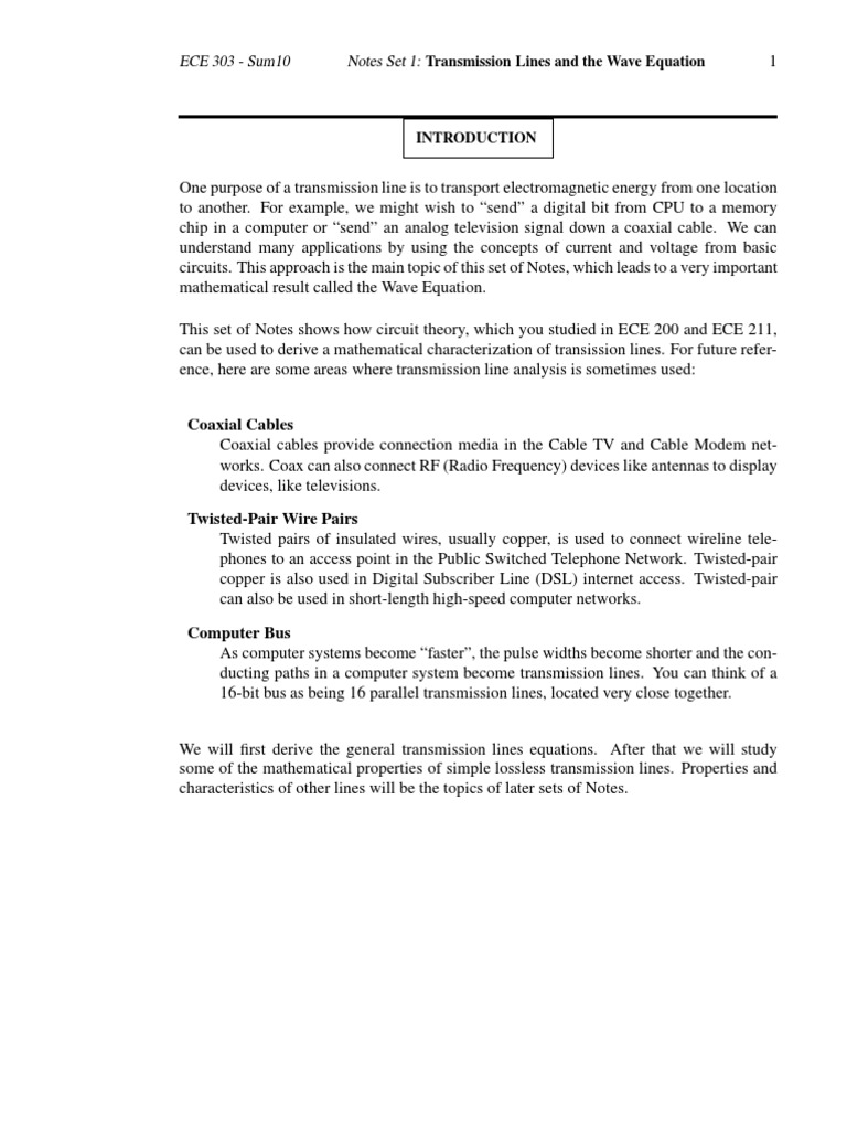 ECE 303 Notes Final | PDF | Transmission Line | Electrical Network