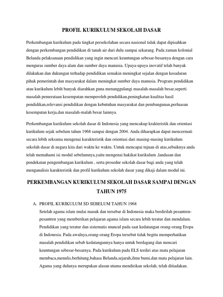 Profil Kurikulum Sekolah Dasar