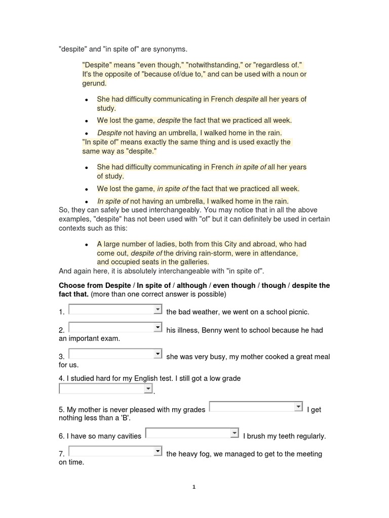 Despite and in Spite of | PDF | Onomastics | Linguistic Typology