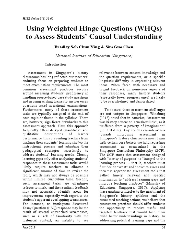 Using Weighted Hinge Questions in History | PDF | Causality | Multiple ...