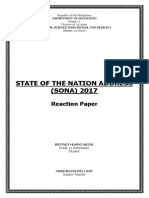 State of The Nation Address (SONA) 2017: Reaction Paper