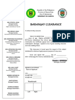 Barangay Clearance: Republic of The Philippines Province of Nueva Ecija City of Cabanatuan