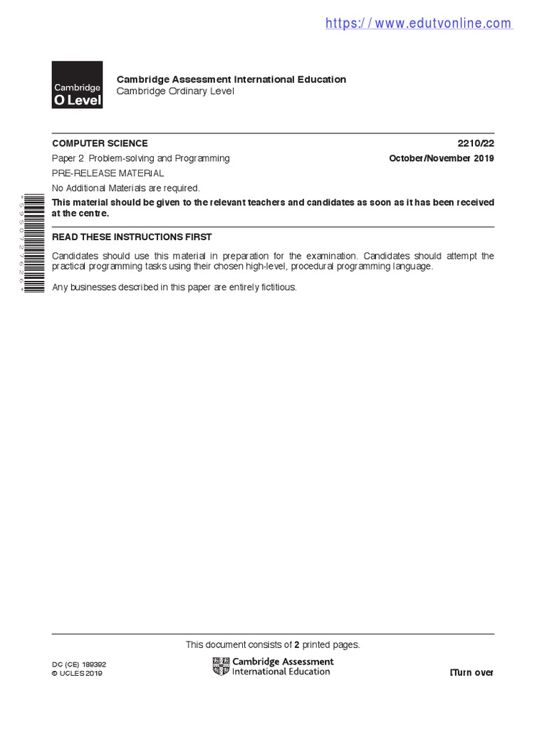 Computer O Level October November PRM | PDF | Computing | Computing And ...