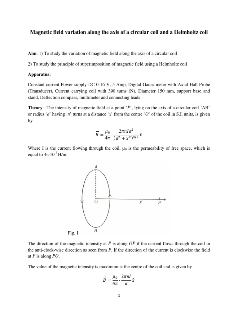 Magnetic field along the axis of a circular coil experiment