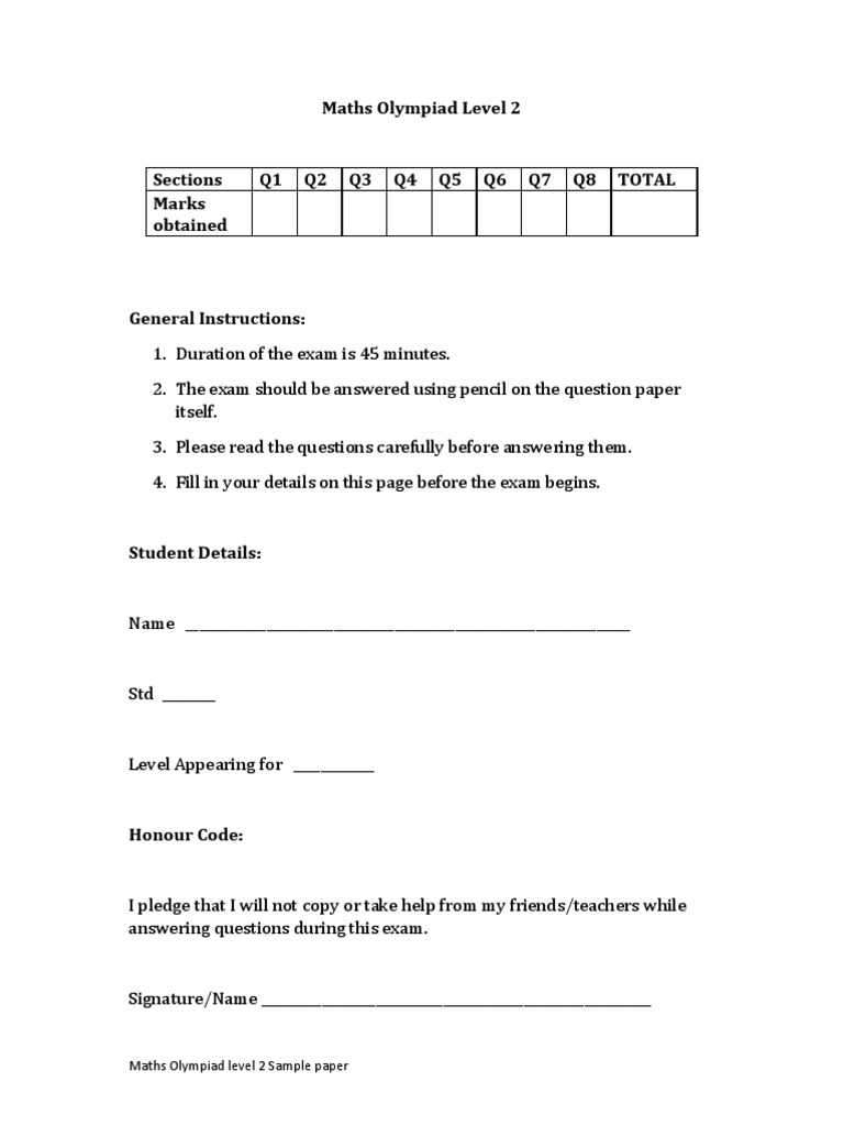 Class 2 Maths Olympiad Sample Paper | PDF | Teaching Mathematics