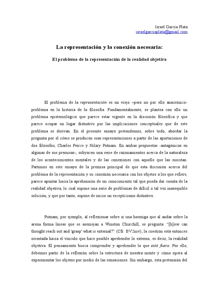 La Representación y La Conexión Necesaria. El Problema de La ...