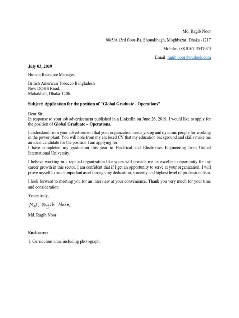 Cover Letter Bank, MD. Ragib Noor | PDF