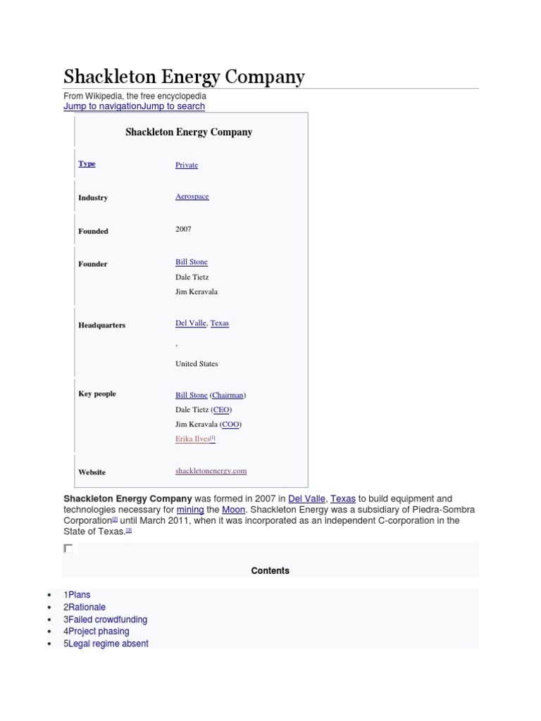 Shackleton Energy Company Download Free PDF Flight Astronautics