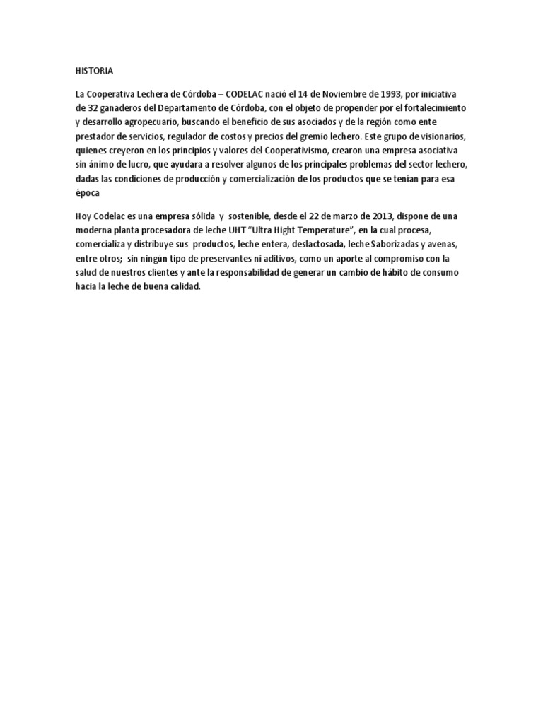 Historia de CODELAC: Cooperativa Lechera | PDF