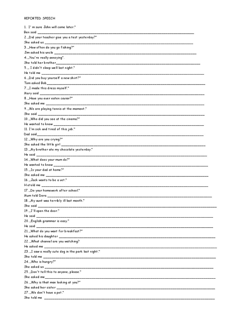 Reported speech with backshift of tenses pdf