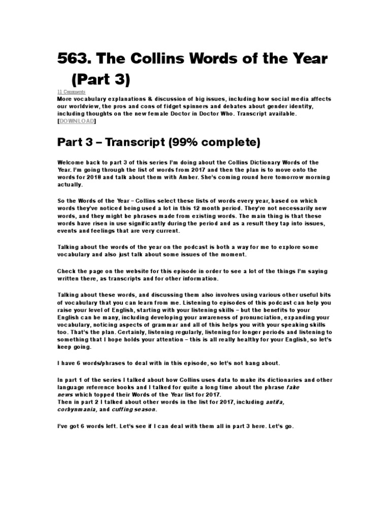 The Collins Words of The Year (Part 3) Download Free PDF The Doctor