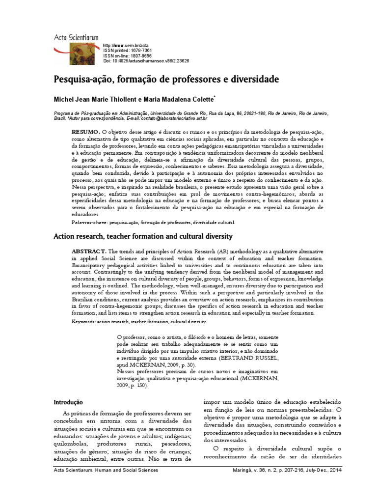 Pesquisa-Ação e Formação de Professores | PDF | Aprendizado | Pedagogia