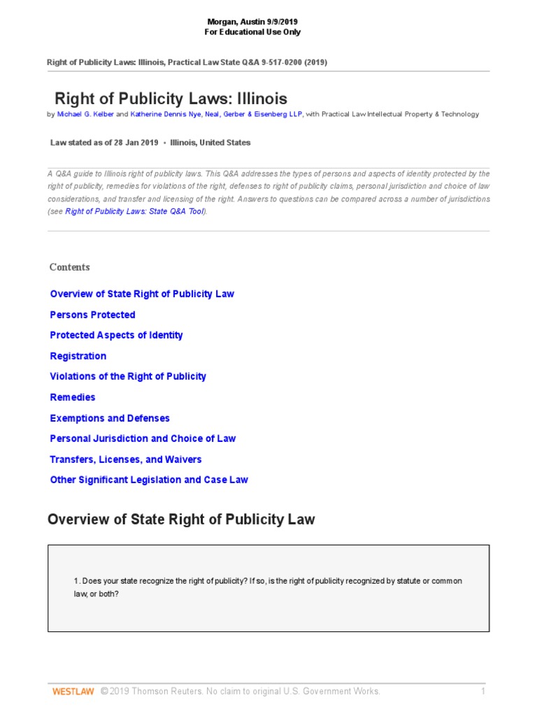 Right Of Publicity Damages – Select Right of Publicity Cases – OVMN