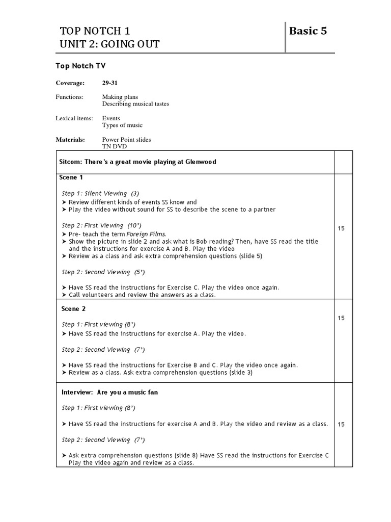 Top Notch 1 Unit 2 Going Out Basic 5 PDF