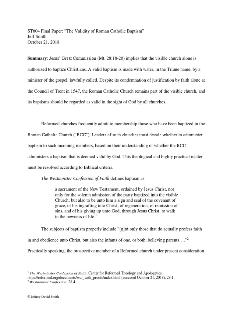 The Validity of Roman Catholic Baptism Jeff Smith 20181021 PDF
