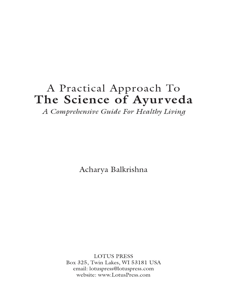 A Practical Approach To The Science of Ayurveda Balkrishna PDF