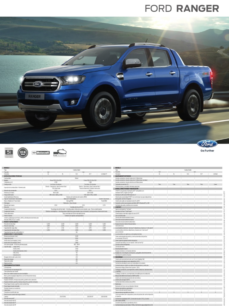Ficha Tecnica Ford Ranger | PDF | Suspensión (Vehículo) | Tracción en ...